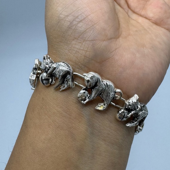 Silver Tone Linked Playing Cats Statement Bracelet - Picture 4 of 6